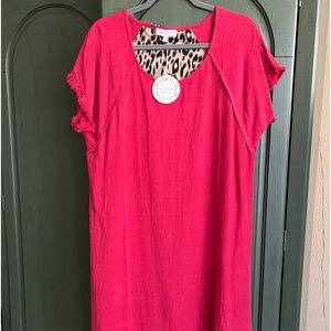 NWT Umgee red and cheetah hi-low linen dress size xl